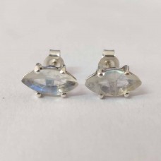 Rainbow Moonstone Marquise Silver Prong Stud Earring
